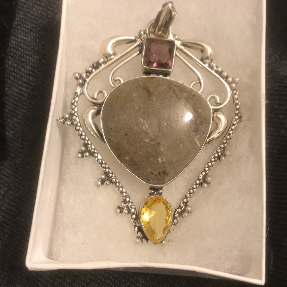 Jasper Amethyst Citrine 925 Stamped pendant REALLY